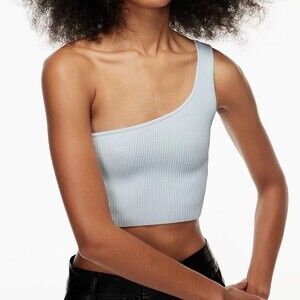 Aritzia Babaton Sculpt Knit One-Shoulder Cropped Tank in Glimmer Blue NWT